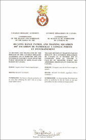 Letters patent confirming the blazon of the Badge of the 404 Long Range Patrol and Training Squadron