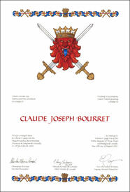 Letters patent granting heraldic emblems to Claude Joseph Bourret