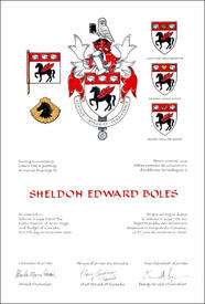 Lettres patentes concédant des emblèmes héraldiques à Sheldon Edward Boles