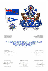 Letters patent granting heraldic emblems to The Royal Hamilton Yacht Club (Established 1888) Ltd.