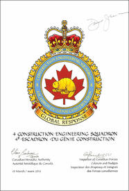 Letters patent confirming the Badge of 4 Construction Engineering Squadron