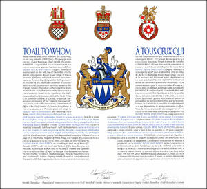 Letters patent granting heraldic emblems to Mount Royal University