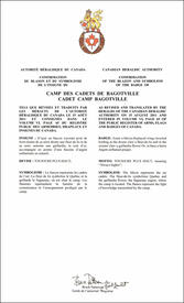 Lettres patentes confirmant le blasonnement de l'insigne du Camp des cadets de Bagotville