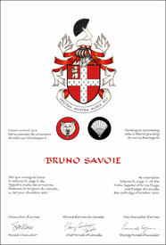 Lettres patentes concédant des emblèmes héraldiques à Bruno Savoie
