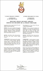 Lettres patentes approuvant l'insigne du Service de securité de la police militaire