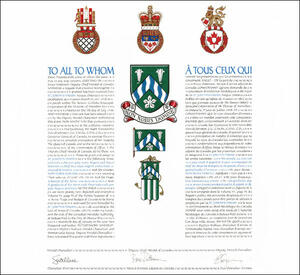Letters patent granting heraldic emblems to St. Joseph’s Parish