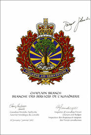 Letters patent approving the Badge of the Chaplain Branch