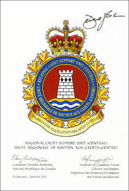 Lettres patentes approuvant l'insigne de l'Unité régionale de soutien aux cadets (Centre)