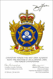 Lettres patentes approuvant l'insigne de l'École des pompiers et de la défense CBRN des Forces canadiennes