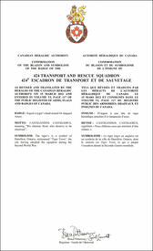 Lettres patentes confirmant le blasonnement de l'insigne du 424e Escadron de transport et de sauvetage