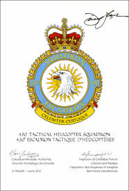Letters patent confirming the blazon of the Badge of the 430 Tactical Helicopter Squadron