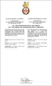 Lettres patentes confirmant le blasonnement de l'insigne du 431e Escadron de démonstration aérienne