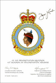 Letters patent confirming the blazon of the Badge of the 431 Air Demonstration Squadron