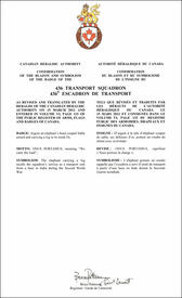 Lettres patentes confirmant le blasonnement de l'insigne du 436e Escadron de transport