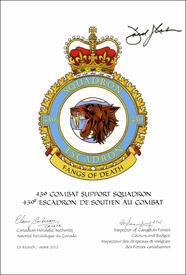 Letters patent confirming the blazon of the Badge of the 439 Combat Support Squadron