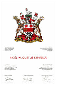 Letters patent granting heraldic emblems to Noël Augustus Kinsella