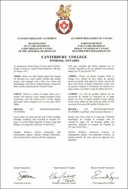 Letters patent registering the heraldic emblems of  Canterbury College