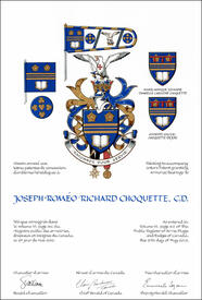 Lettres patentes concédant des emblèmes héraldiques à Joseph Roméo Richard Choquette