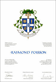 Lettres patentes concédant des emblèmes héraldiques à Raymond Poisson Lettres patentes concédant des emblèmes héraldiques à Raymond Poisson
