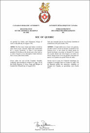 Lettres patentes enregistrant les emblèmes héraldiques du See of Quebec