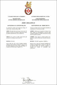 Lettres patentes enregistrant les emblèmes héraldiques de John Holloway