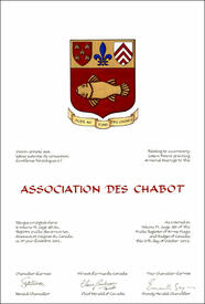 Letters patent granting heraldic emblems to the Association des Chabot