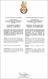 Lettres patentes confirmant le blason de l'insigne et du drapeau du Service dentaire des Forces canadiennes