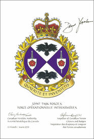 Letters patent approving the Badge of Joint Task Force X