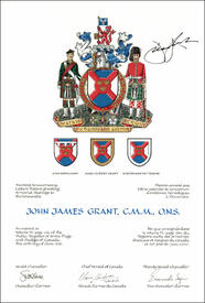 Letters patent granting heraldic emblems to John James Grant