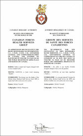 Lettres patentes approuvant l'insigne du Groupe des services de santé des Forces canadiennes