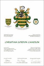Lettres patentes concédant des emblèmes héraldiques à Christian Gordon Cameron