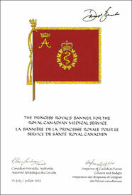Letters patent approving the Princess Royal’s Banner for the Royal Canadian Medical Service