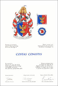 Lettres patentes concédant des emblèmes héraldiques à Costas Conistis