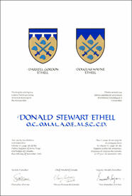 Letters patent granting differenced Arms to Darrell Gordon Ethell and Douglas Wayne Ethell