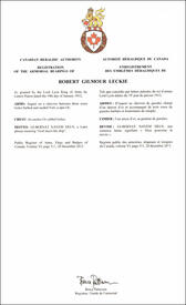 Lettres patentes enregistrant les emblèmes héraldiques de Robert Gilmour Leckie