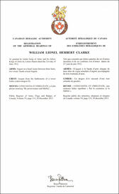 Lettres patentes enregistrant les emblèmes héraldiques de William Lionel Herbert Clarke