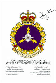Letters patent approving the badge of the Joint Meteorological Centre