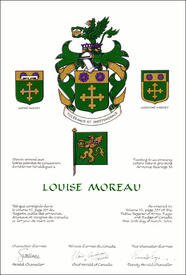 Lettres patentes concédant des emblèmes héraldiques à Louise Moreau