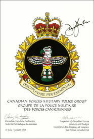 Letters patent approving the Badge of the Canadian Forces Military Police Group