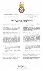 Lettres patentes enregistrant les emblèmes héraldiques de Frederick Oscar Warren Loomis