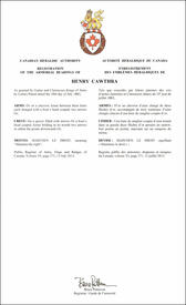 Lettres patentes enregistrant les emblèmes héraldiques de Henry Cawthra