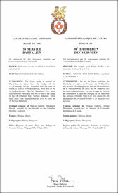Lettres patentes approuvant l’insigne du 38e Bataillon des services