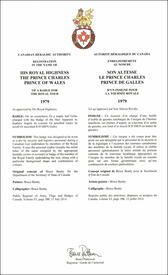 Lettres patentes enregistrant les emblèmes héraldiques du prince Charles, prince de Galles