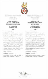 Lettres patentes enregistrant les emblèmes héraldiques de la reine Elizabeth, reine mère