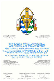 Lettres patentes concédant des emblèmes héraldiques à La corporation épiscopale catholique romaine de Prince-Rupert