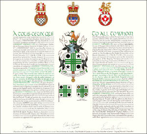 Letters patent granting heraldic emblems to Hubert Fafard
