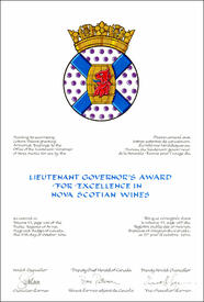 Lettres patentes concédant un insigne pour l'usage du Lieutenant Governor’s Award for Excellence in Nova Scotian Wines