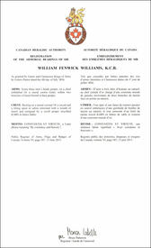 Lettres patentes enregistrant les emblèmes héraldiques de William Fenwick Williams