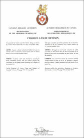 Lettres patentes enregistrant les emblèmes héraldiques de Charles Leslie Denison