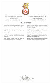 Lettres patentes enregistrant les emblèmes héraldiques d'Eli Harrison